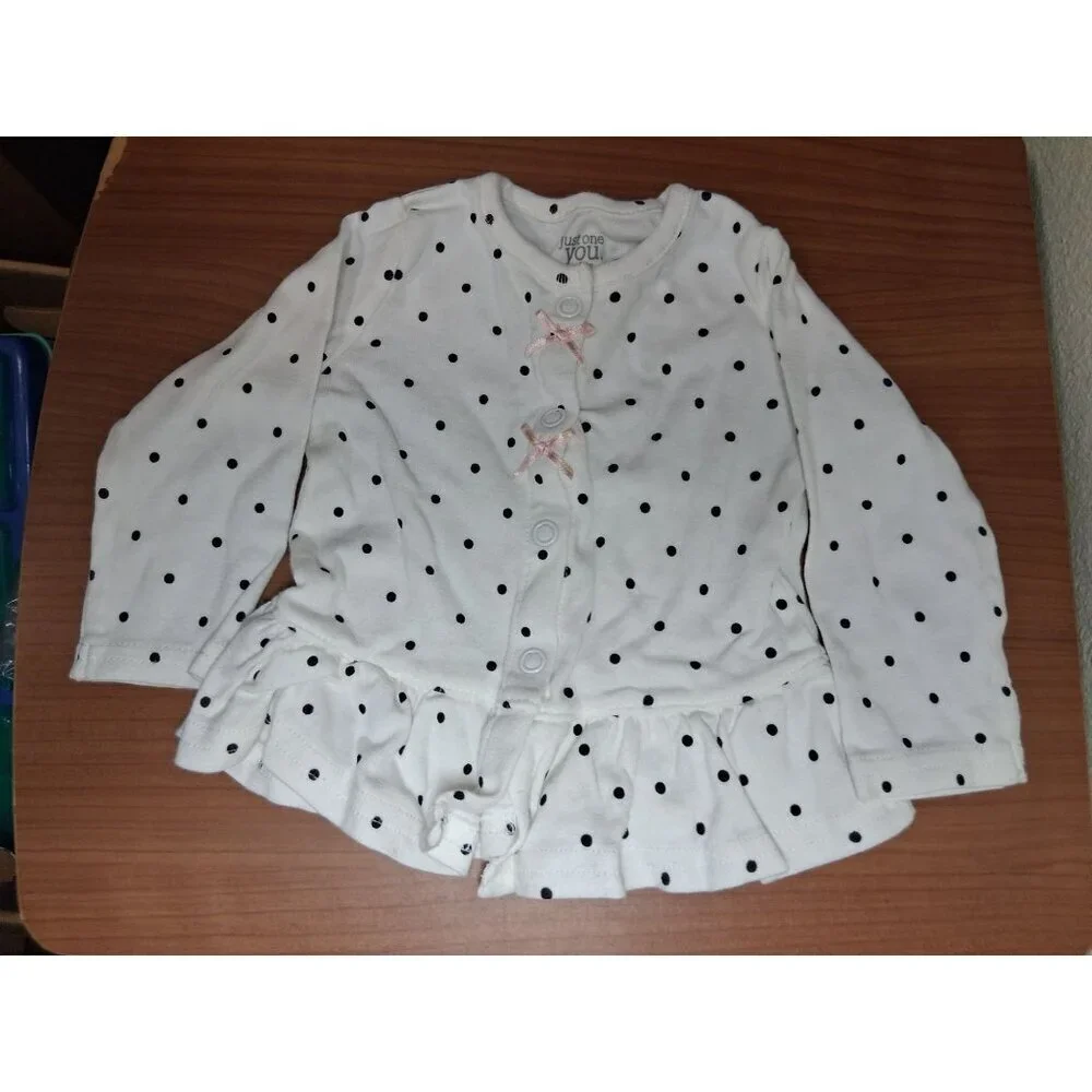 Carter's Cardigan Top Preppy Boho Snap Closure Polka Dot White Girls 3 Months